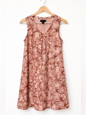 Tahari 100% Linen Tropical Leaf Print Shift Dress Size Small
